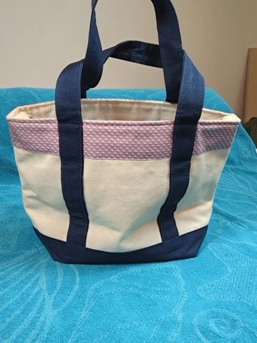 Vineyard Vines Pink, Navy & Cream Canvas Tote